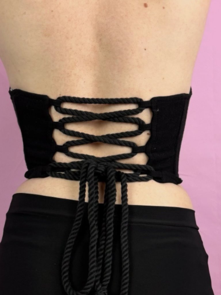 Jluxlabel Strapless Corset Top Lace Up Back Black Linen Blend M Nwt
